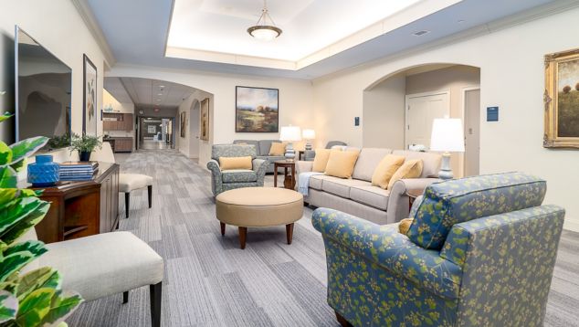 Interface Shiver Me Timbers plank carpet tile in senior housing living area