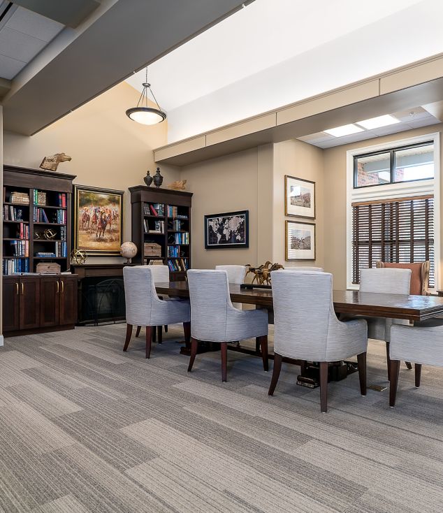 Interface Shiver Me Timbers plank carpet tile in senior housing library