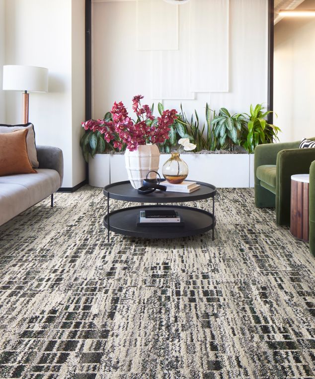 Interface Reflective Sky plank carpet tile in workplace or hospitality lounge area