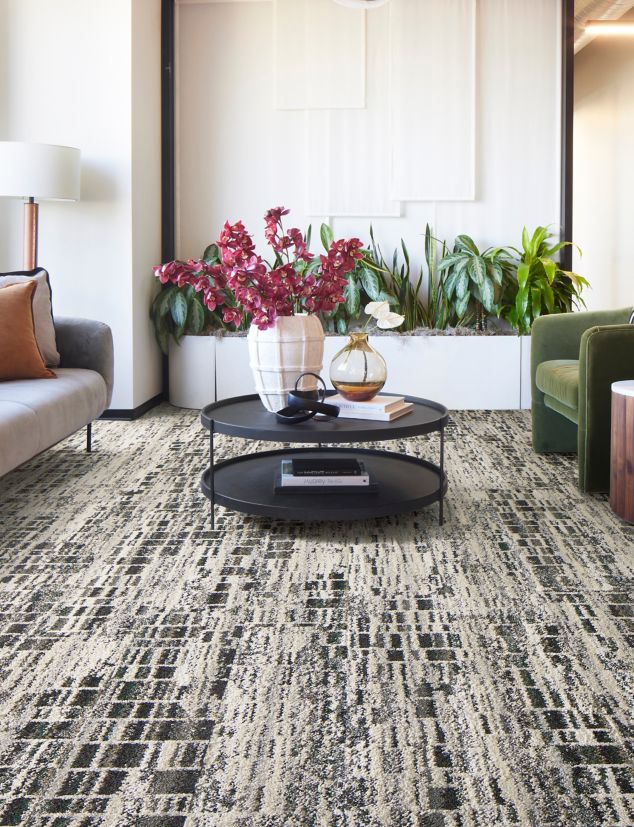 Interface Reflective Sky plank carpet tile in workplace or hospitality lounge area