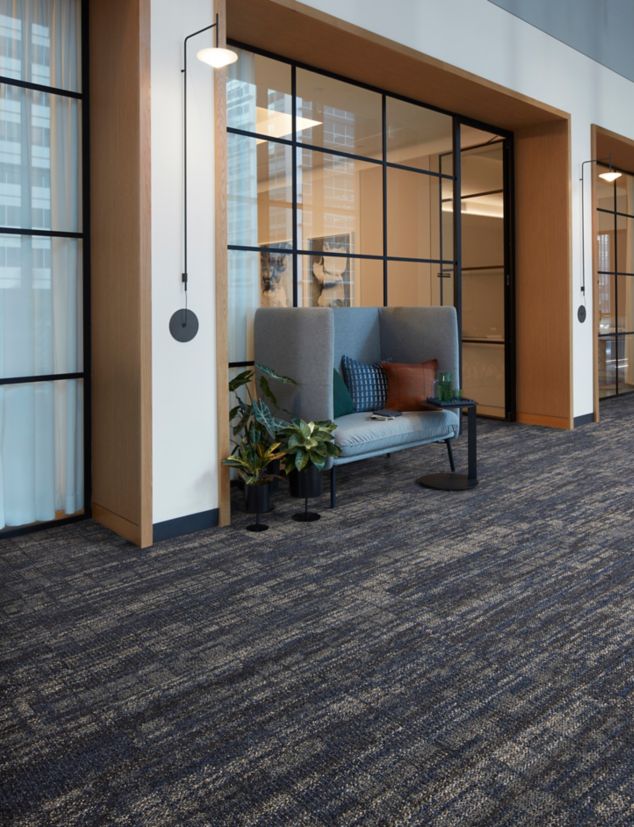 Interface Skylights plank carpet tile in workplace corridor