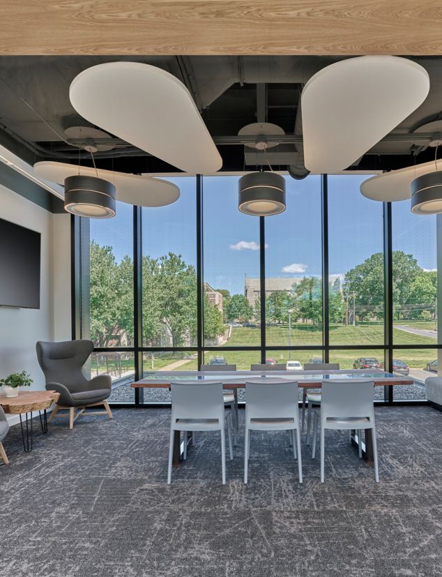 Interface Heartthrob carpet tile in higher ed meeting room