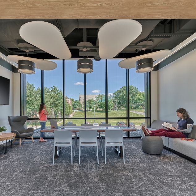 Interface Heartthrob carpet tile in higher ed meeting room