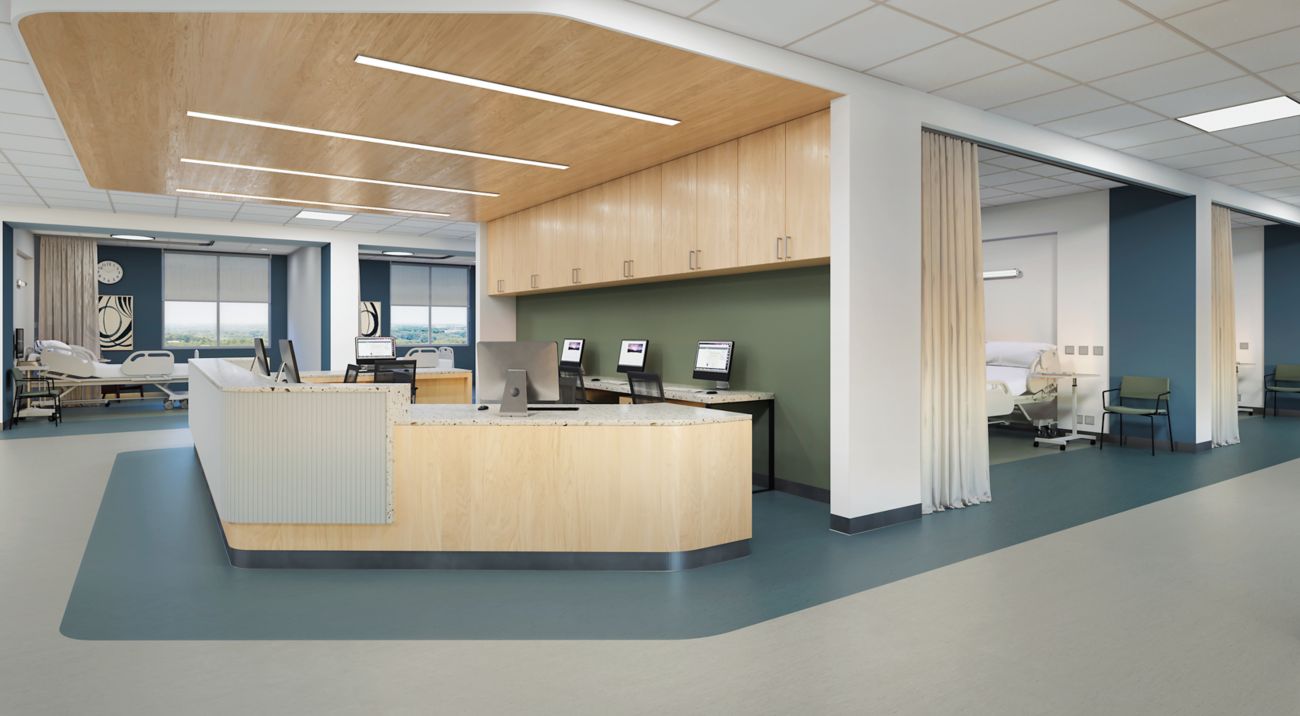 noraplan dariva rubber flooring in hospital nurse's station and emergency department