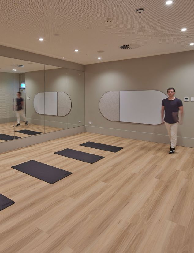 Interface Natural Woodgrains plank LVT in yoga studio