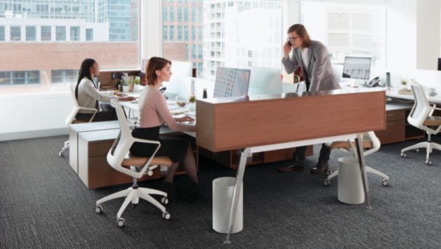 Interface Night Flight carpet tile in open office with people working at desks