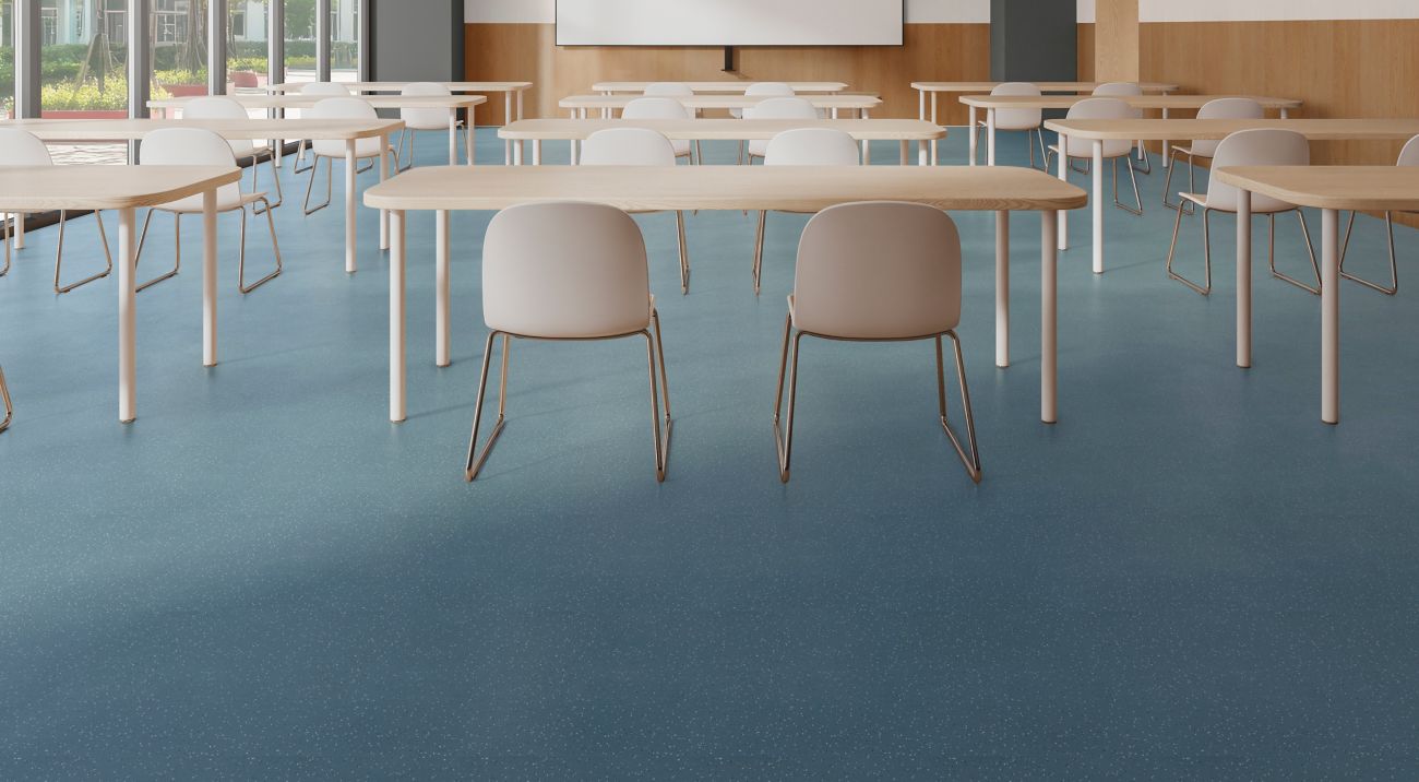 nora by Interface noraplan stone smooth rubber flooring in classroom