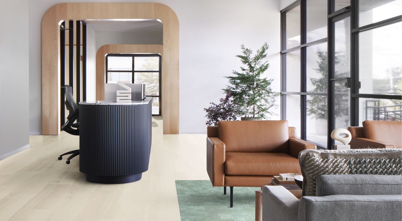LVT: Northern Grain, Nordic Wash, Ashlar Carpet: CE100, Uncover, Non Directional