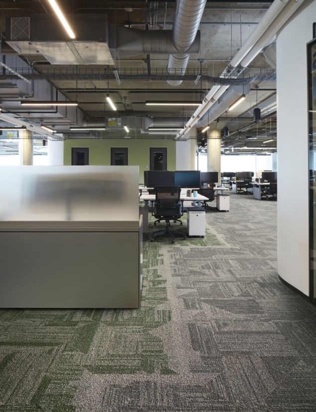 Interface Open Air 403 carpet tile in open office workspace area with multiple work stations