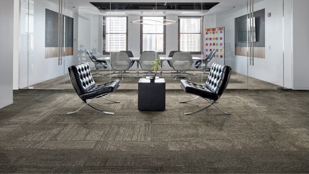 Interface Open Air 403 carpet tile in waiting area with meeting room in background