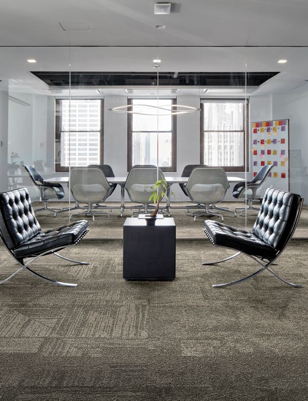 Interface Open Air 403 carpet tile in waiting area with meeting room in background