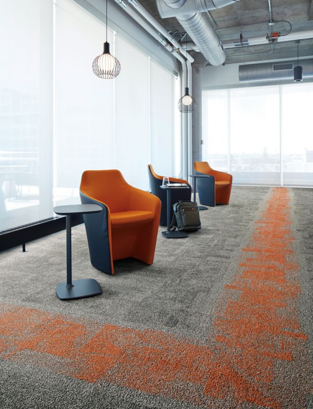 Interface Open Air 404 carpet tile in reception area with glass walls