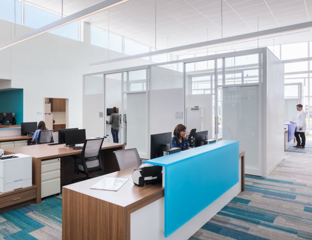 Administrative space in a hospital with Interface carpet tiles AE311, AE315 and AE317