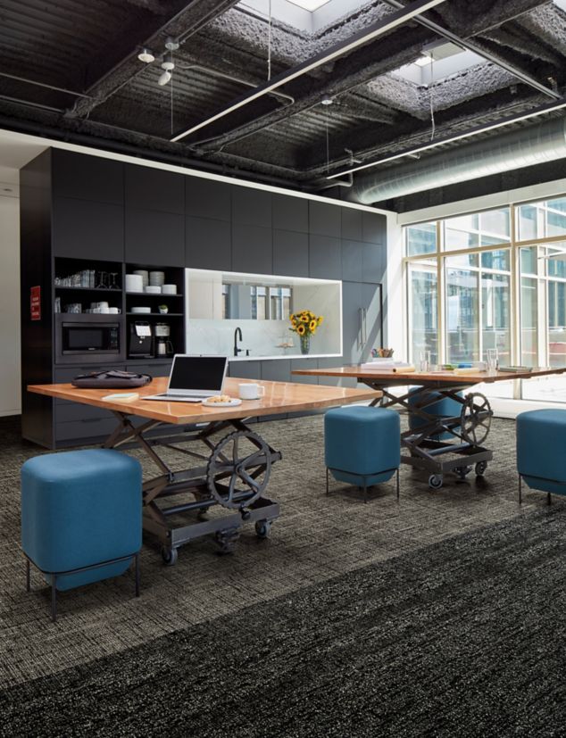 Interface Diminuendo, Obligato, and Intermedio plank carpet tile in open office area