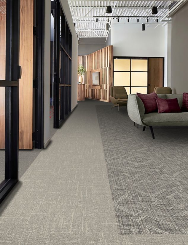 Interface Open Air 418 and Open Air 420 with Dual Effect carpet tile in workplace lobby 