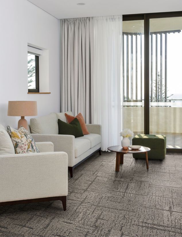 Interface Cornerstones carpet tile in residential living area or waiting area