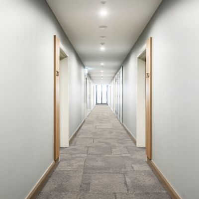 Interface Pillars carpet tile in corridor