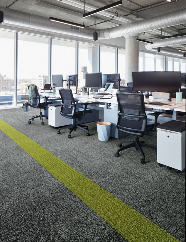 Interface Open Air 411 plank carpet tile with multiple open work stations