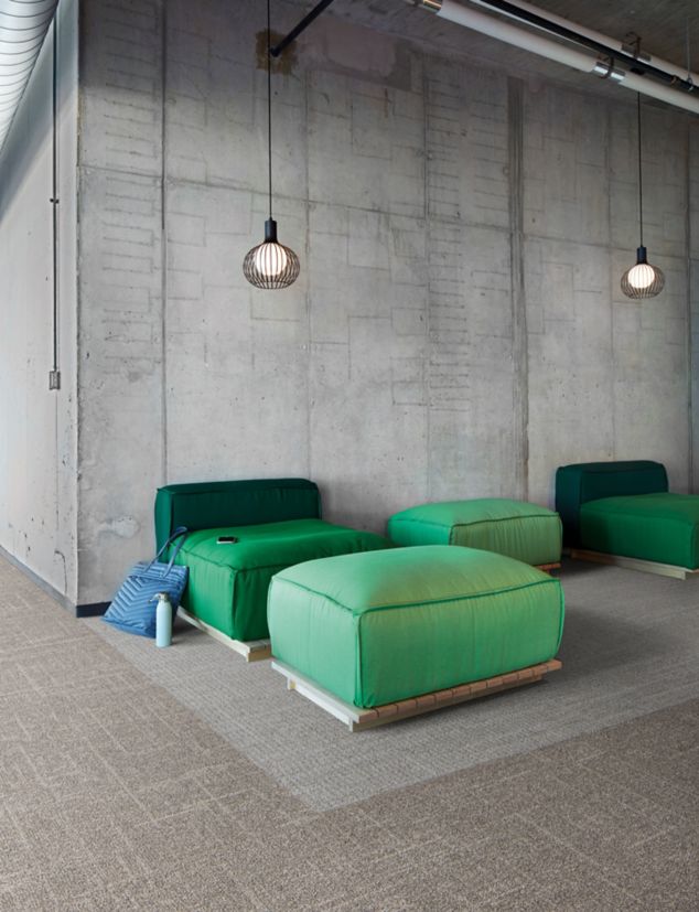 Interface Open Air 418 carpet tile with Open Air 401 plank carpet tile in workplace lobby