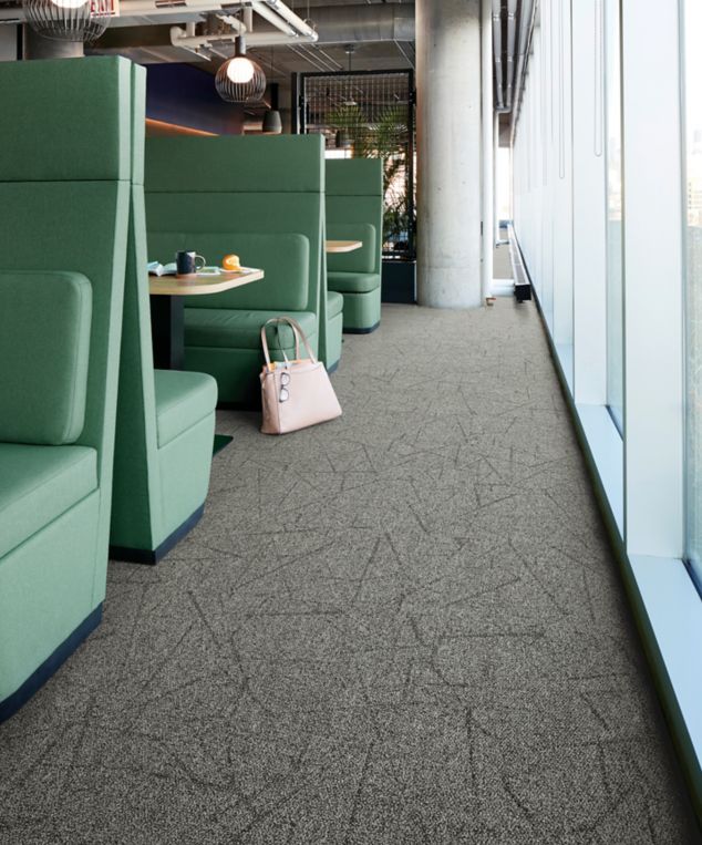 Interface Open Air 420 carpet tile in dining area with multiple green booths