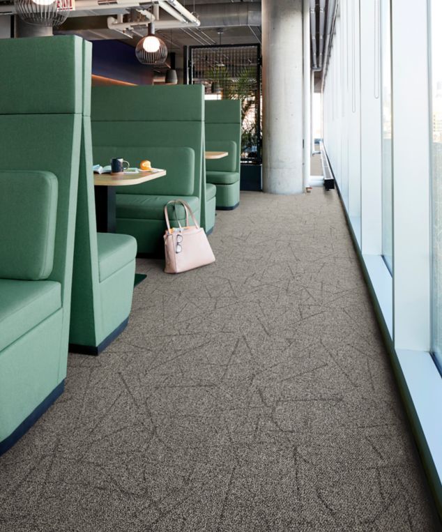 Interface Open Air 420 carpet tile in dining area with multiple green booths