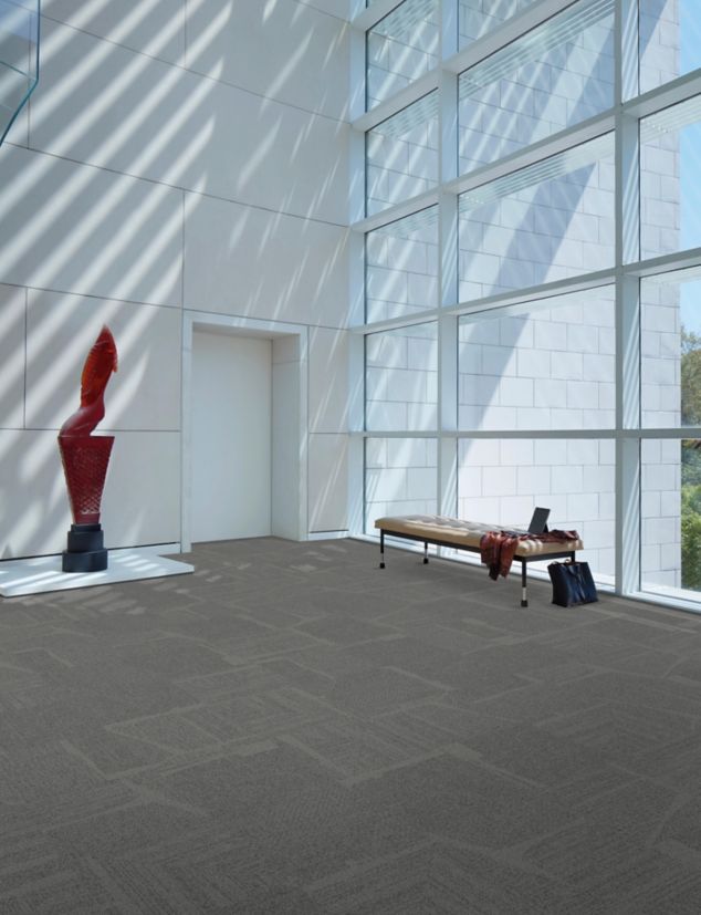 Open Air 441 carpet tile in open room with floor length windows