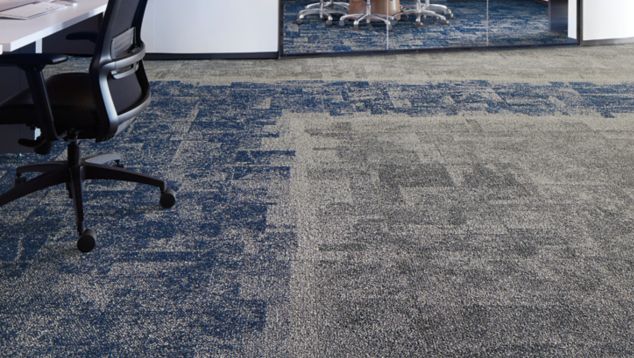 Interface Open Air 404 carpet tile with meeting room in background with glass wall