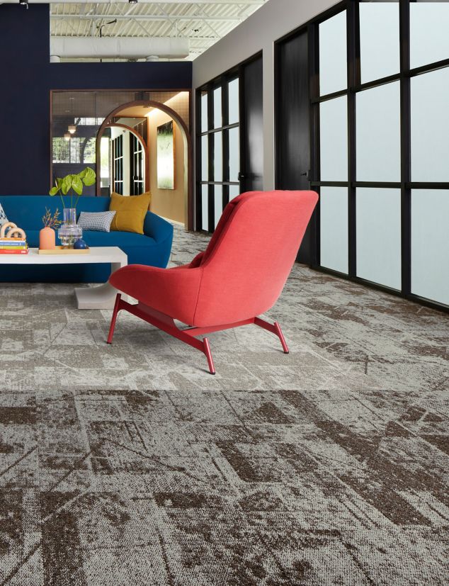 Interface Prototype carpet tile in seating area with colorful mural