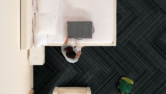 Interface RMS 506 plank carpet tile in hotel guest room