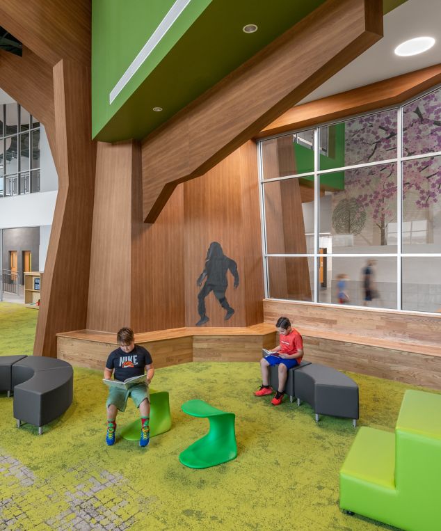 Interface carpet tile in K-12 library set as a forest scene