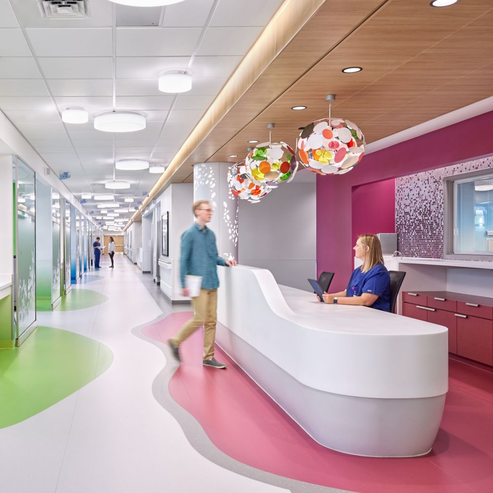 ora by Interface noraplan sentica and noraplan environcare rubber flooring in NICU corridor, nurse’s station and treatment room
