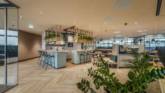 Interface Textured Woodgrains plank LVT with Iridescence LVT in break area