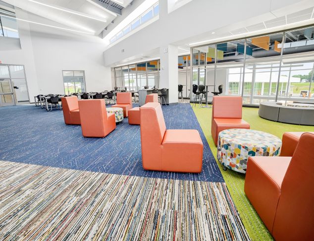 Interface Video Spectrum and Circuit Board plank carpet tile in K-12 library