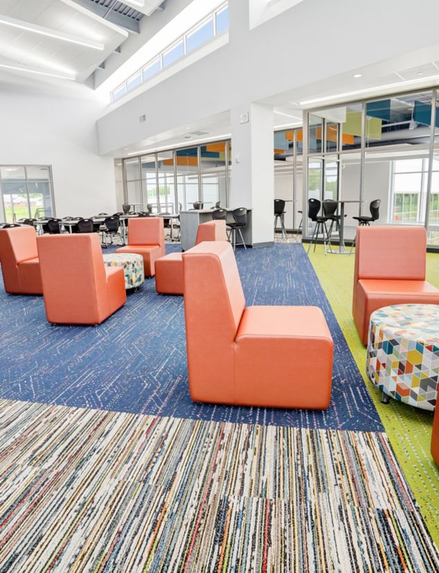 Interface Video Spectrum and Circuit Board plank carpet tile in K-12 library