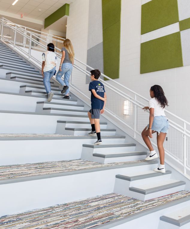 Interface Video Spectrum plank carpet tile on stairs in K-12 facility