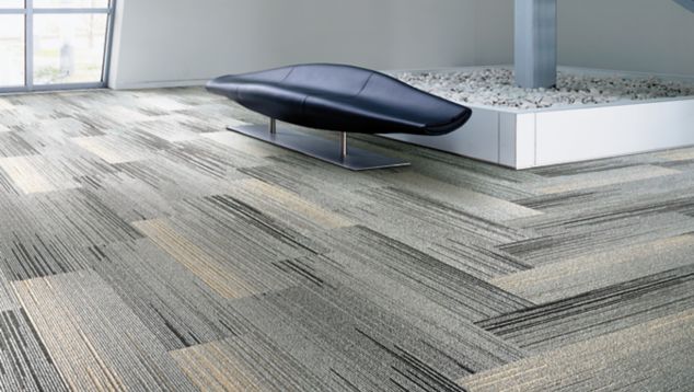 Interface SL930 plank carpet tile in stairwell area with bench