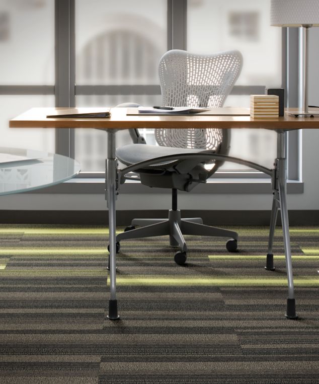Interface SS217 and SS218 plank carpet tile in workstation