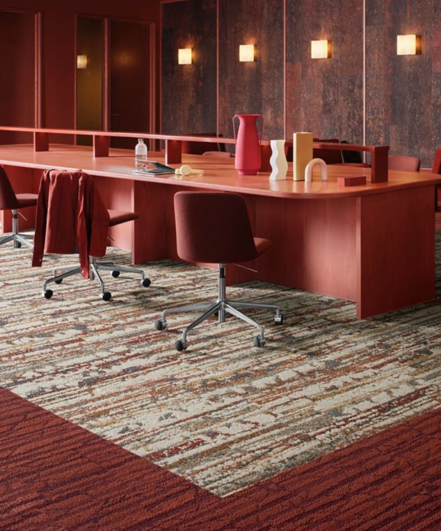 Interface Shifting Seasons and Spruce It Up plank carpet tile in workplace collaborative space