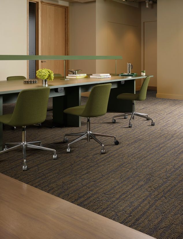 Interface Spruce It Up plank carpet tile with On Grain plank LVT in workplace meeting room