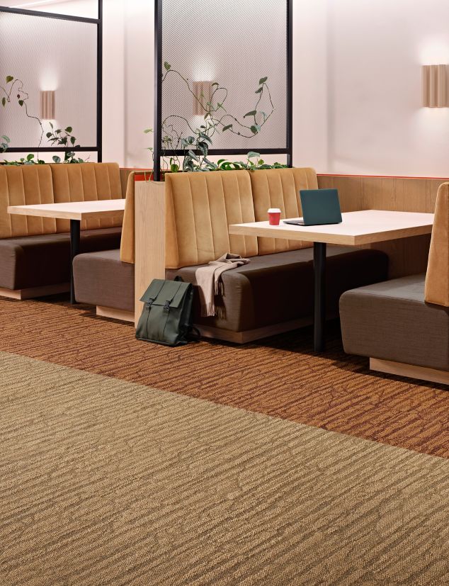 Interface Spruce It Up plank carpet tile in workplace break area