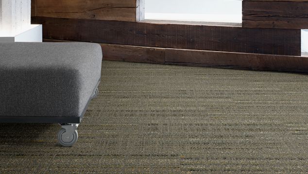 Interface Static Lines plank carpet tile  in common area with stools