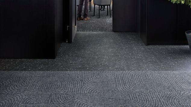 Interface Step this Way and Step Aside carpet tile with Walk the Aisle LVT in an office common area