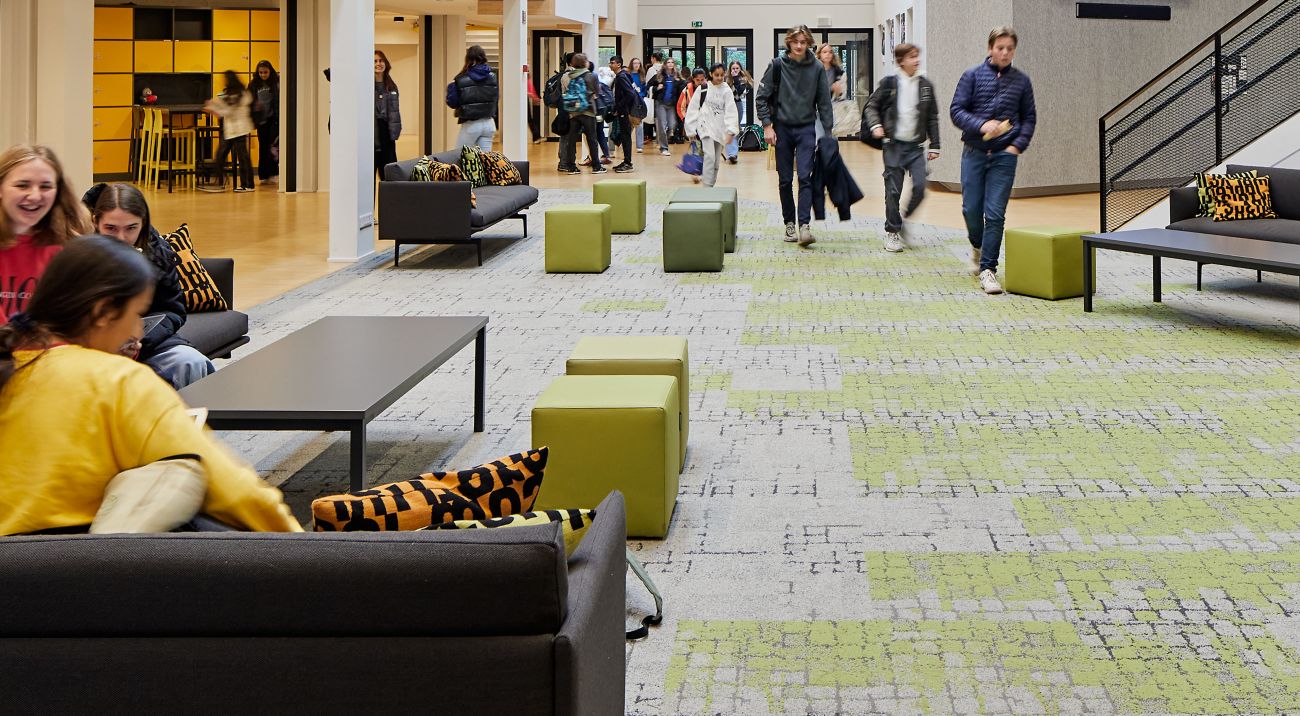 Interface Kerbstone and Moss carpet tile in K-12 public space