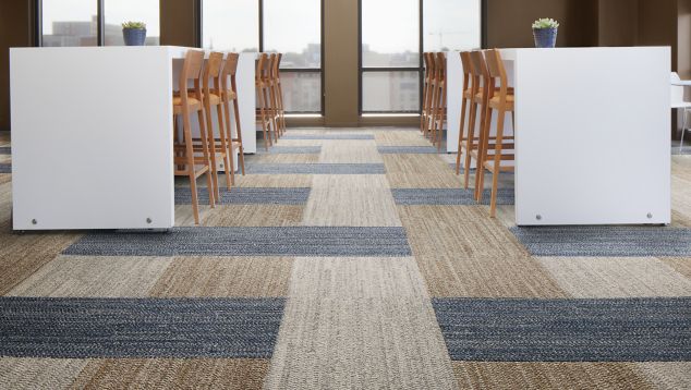 Interface Third Space 307 carpet tile in casual dining seating area