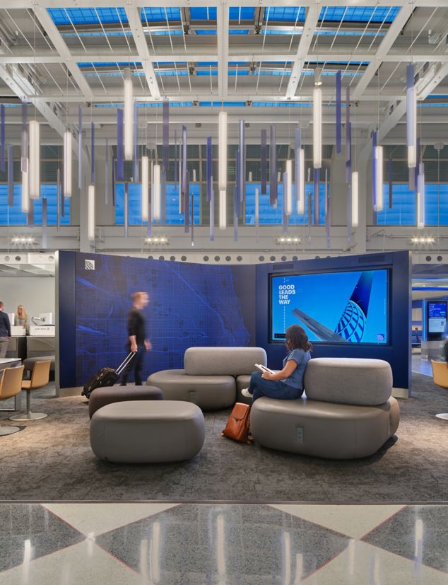 Interface B603 carpet tile in urban airport terminal