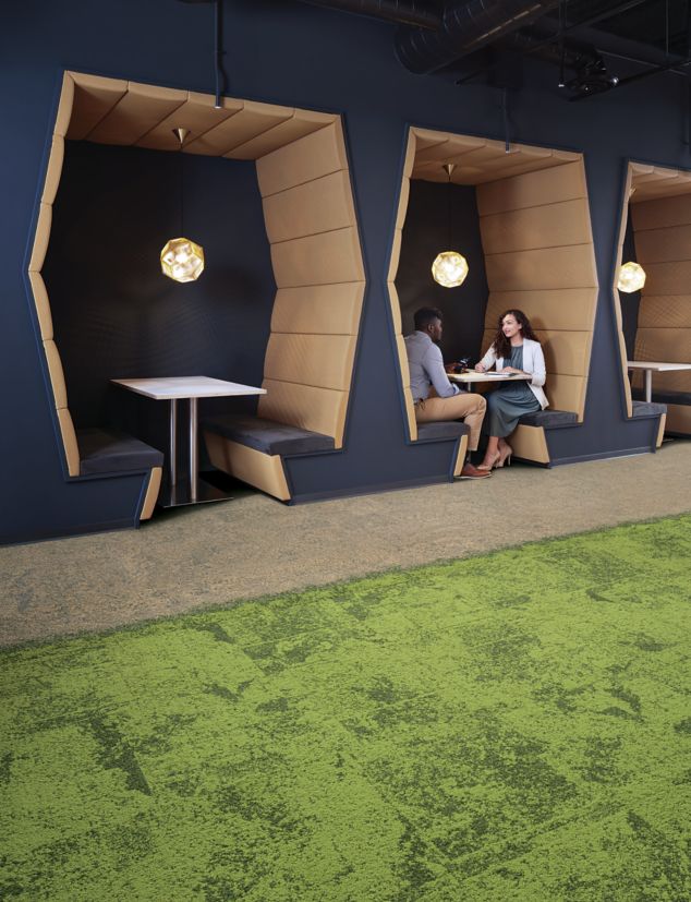 Interface UR101, UR102 and UR103 carpet tile in meeting space with booths