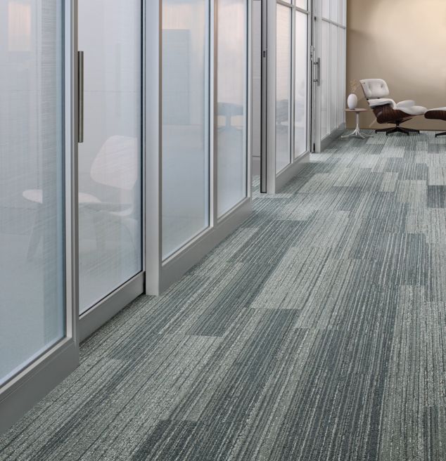 Interface Walk the Plank plank carpet tile in office corridor