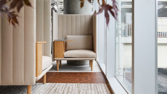 Interface Cut and Form LVT with First Light plank carpet tile in workplace focus areas
