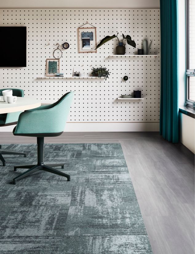 CARPET: Works Effect, Mint, Non Directional LVT: Studio Set, Pewter, Ashlar