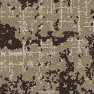 Interface WE152 plank carpet tile in sitting area with fireplace and large leather chair